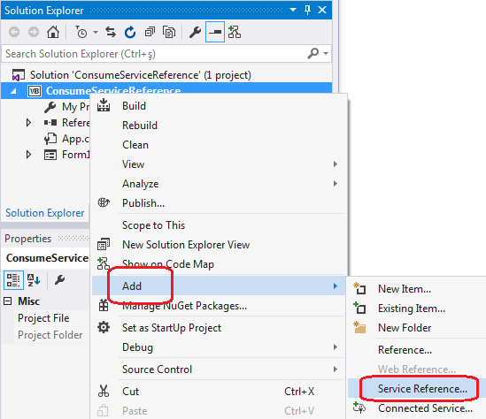 add service reference in Visual Studio 2015
