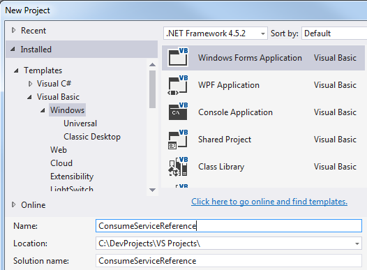 Visual Studio 2015 Windows Forms Application project