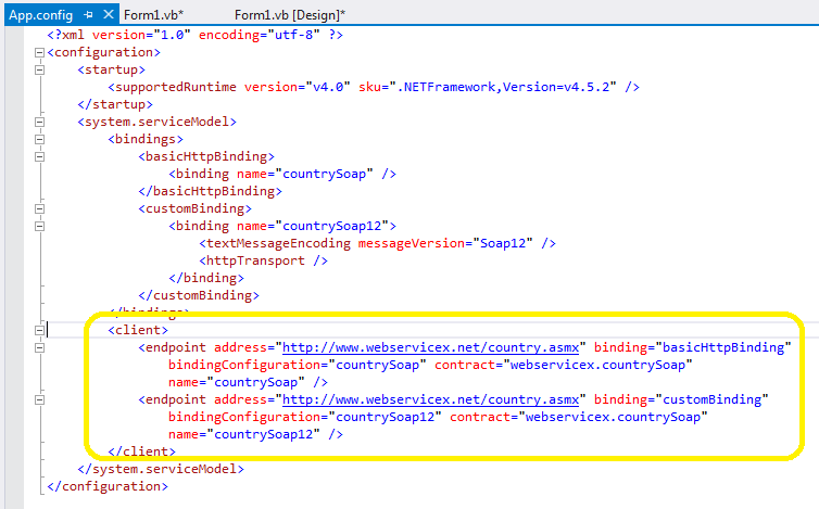 Visual Studio App.config modification for endpoint configuration