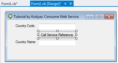 Visual Studio project form1.vb in design mode