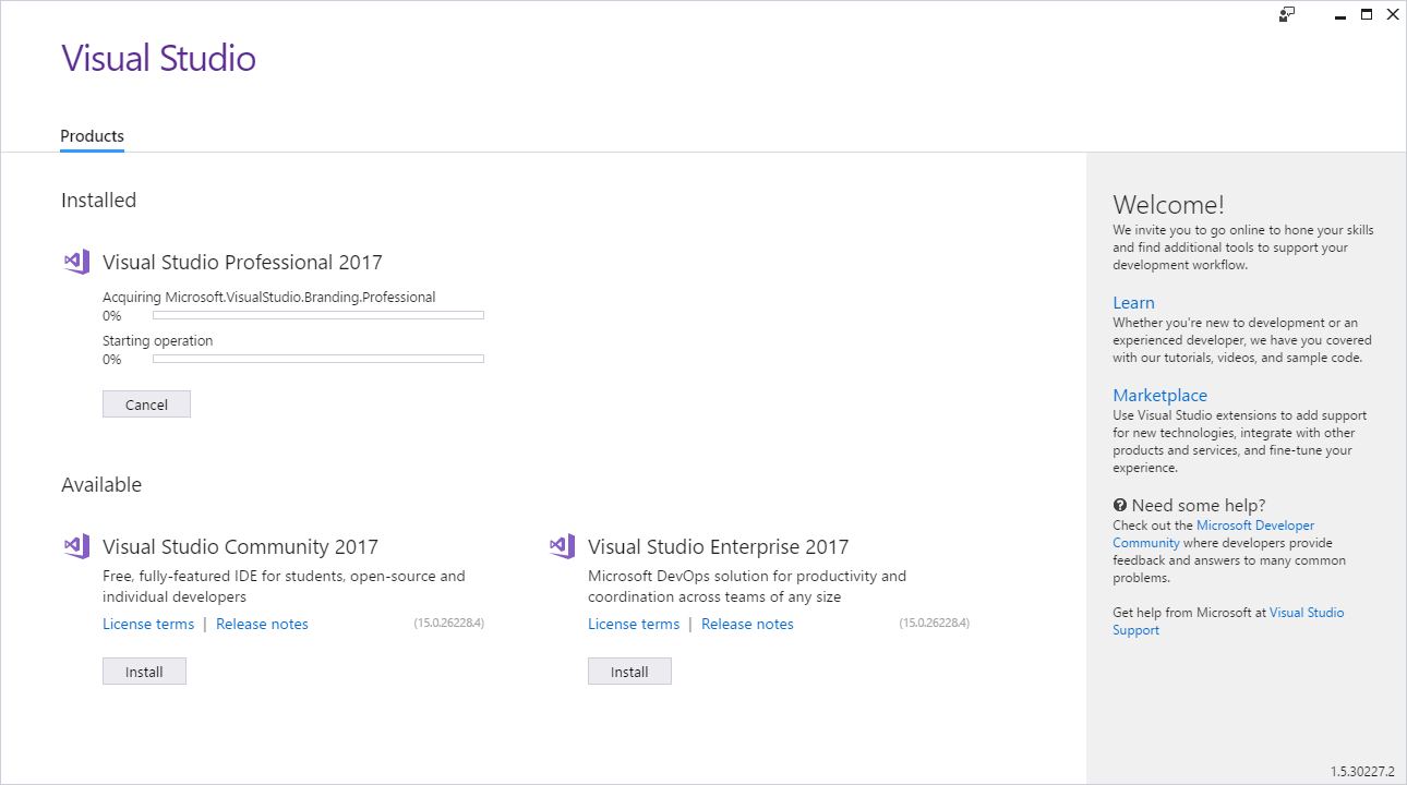 installing Visual Studio Professional 2017