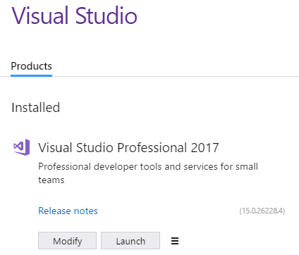 Visual Studio 2017 setup completed