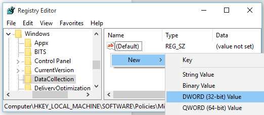 create new dword in registry editor