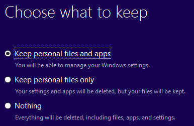 choose what to keep during Windows 10 setup