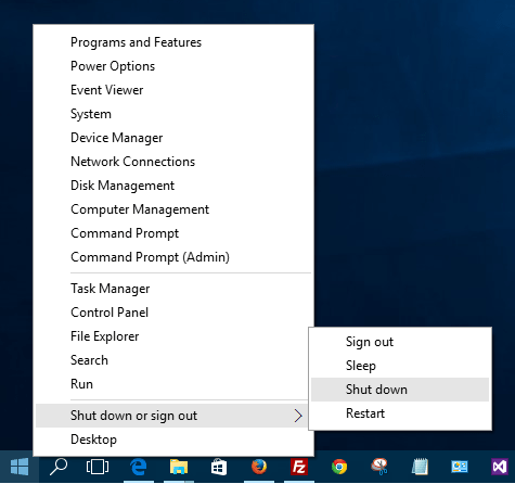 shutdown Windows 10 restart sleep or sign out