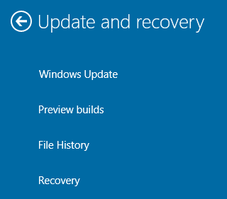 Windows 10 Update and Recovery settings