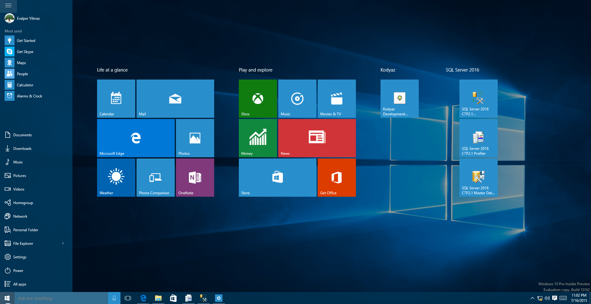 Start Screen Settings on Windows 10