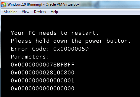 Windows 10 setup error 0x0000005D