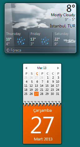 Windows 7 weather gadget and calendar gadget