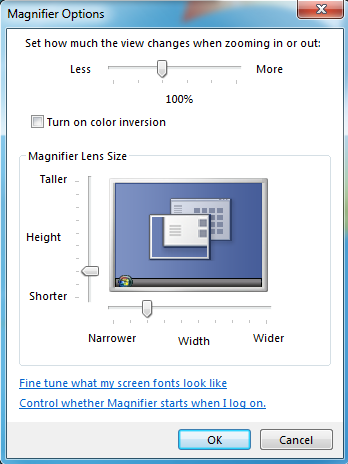 Windows Magnifier options