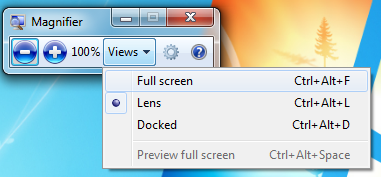 Windows 7 Magnifier view options