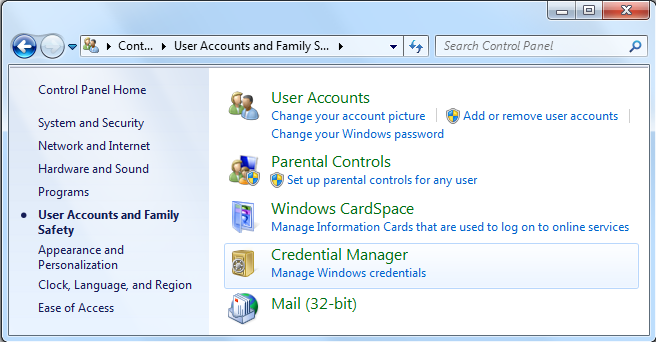 credential manager control panel