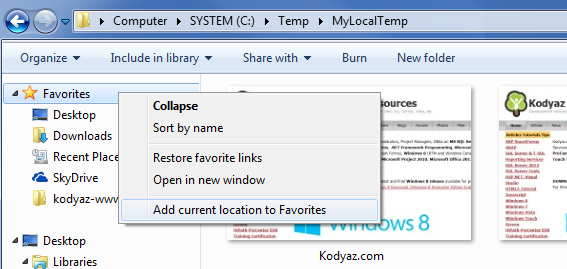 windows 7 add to favorites