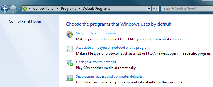 How to set default browser in Windows 7 using Control Panel