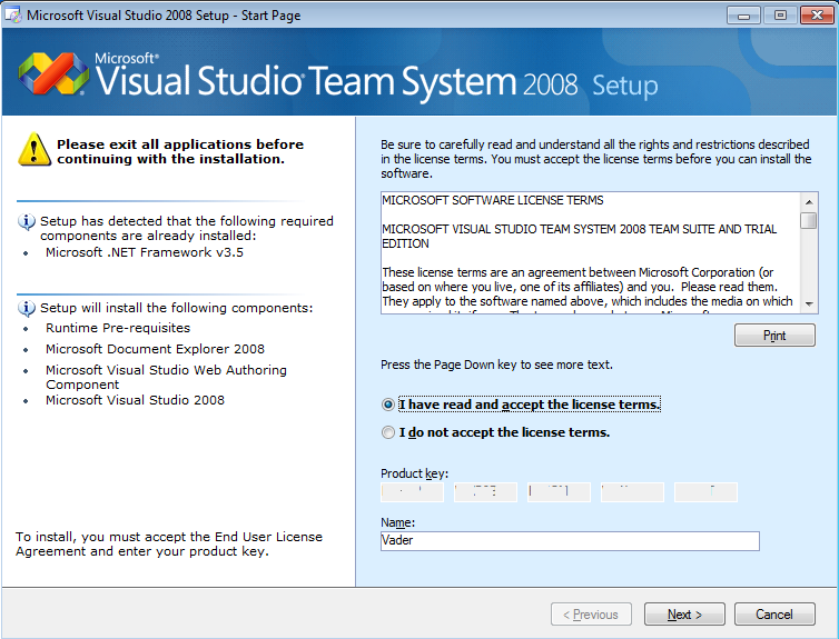Microsoft Visual Studio 2008 Installation on Windows 7 as VS2008 SP1