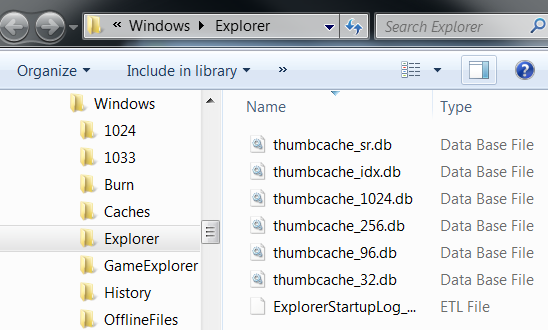 Windows 7 thumbnail cache files