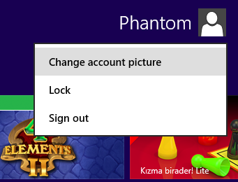Change account picture at Windows 8 Start screen