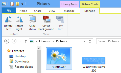 Picture Tools in Windows 8 File Explorer
