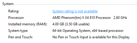 Windows 8 System rating is not available