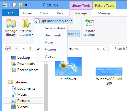 Windows 8 Library Tools in File Explorer