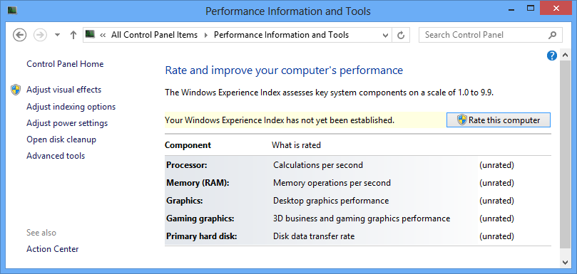 Windows 8 performance information and tools