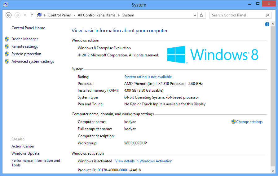 Windows 8 System information