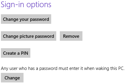 Windows 8 user account sign-in options