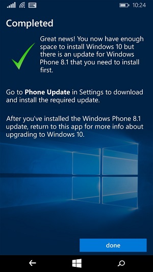 Windows 10 upgrade settings for Windows Phone