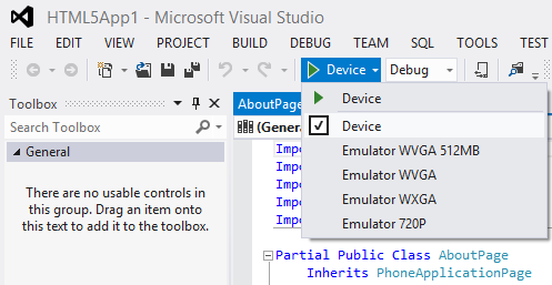 Visual Studio emulator options to test Windows Phone apps