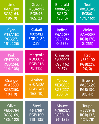 Windows Phone 8 accent colors list