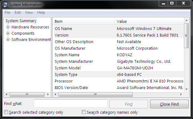 Windows version checking using msinfo32 on Windows 7