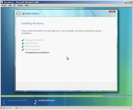 Completing Installation of Windows Vista Beta 2