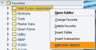 add Other Objects in SAP Favorites menu