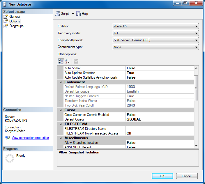new database options in SQL Server 2012 CTP3