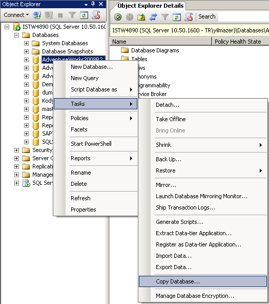 Copy database using SQL Server Management Studio