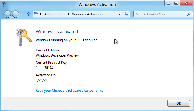 Ключи для Windows developer Preview. Activate Windows.