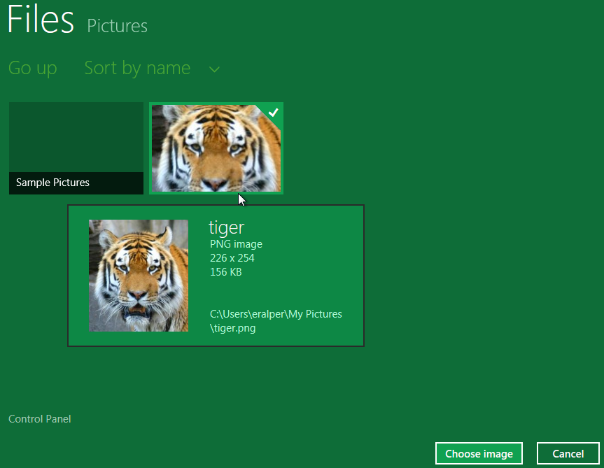 change Windows 8 logon account user tile