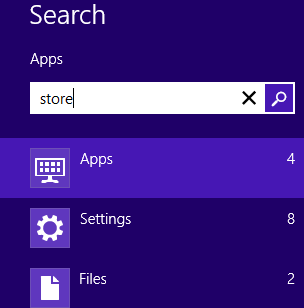 Search for Store app in Windows 8