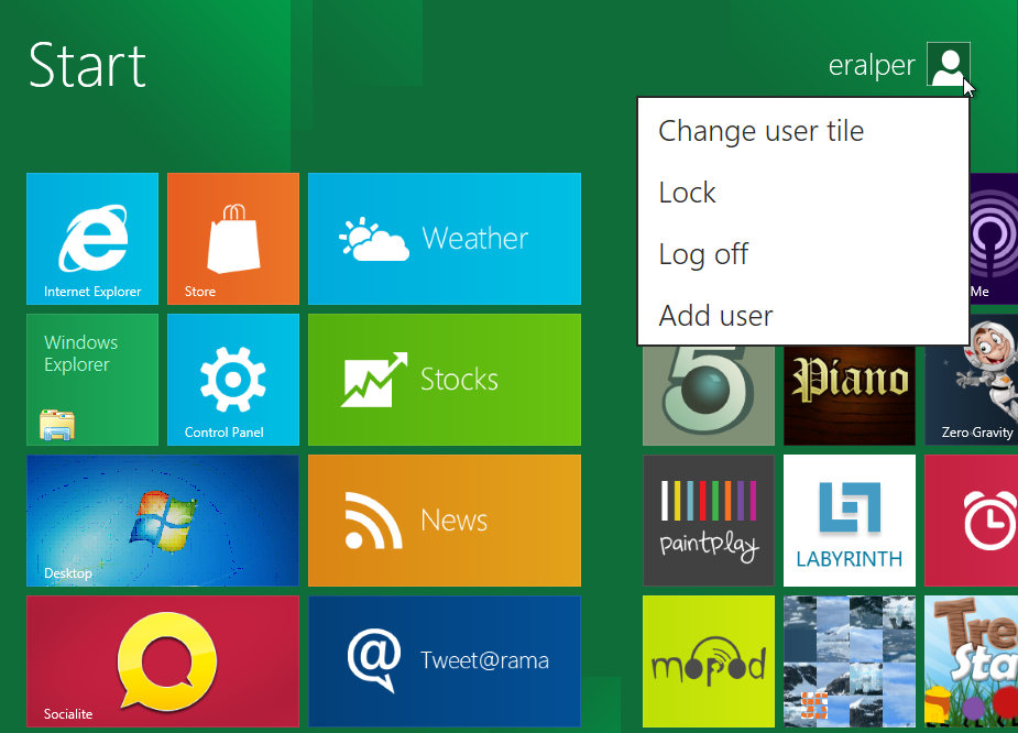 Windows 8 screenshots application background showing user account picture